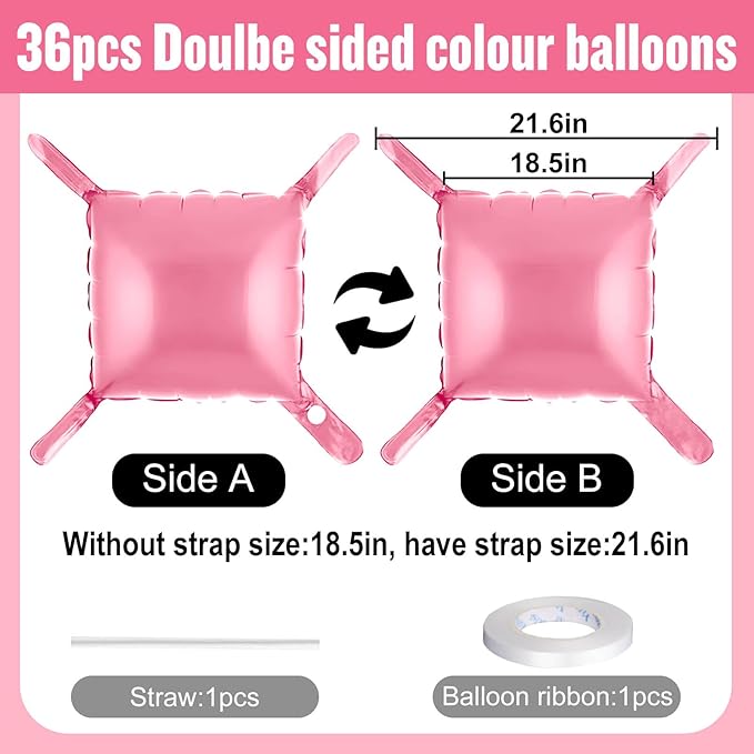 36Pcs Pink Square Foil Balloons Wall Backdrop, Double Sided Metallic Foil Balloons Tunnel Arch Garland Kit for Photo Booth Birthday Wedding Halloween Christmas Party Decorations