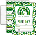 St. Patrick's Day Green Shamrock Rainbow Themed Birthday Party Invitations for Kids, 20 5x7 Fill In Cards with Twenty White Envelopes by AmandaCreation