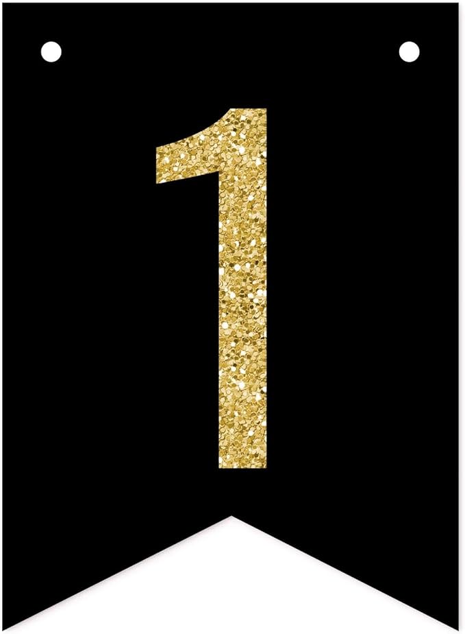 Andaz Press Faux Gold Glitter on Black Birthday Party Banner Decorations, 100 Years Loved, Approx 5-Feet, 1-Set, 100th Birthday Milestone Colored Hanging Pennant Decor