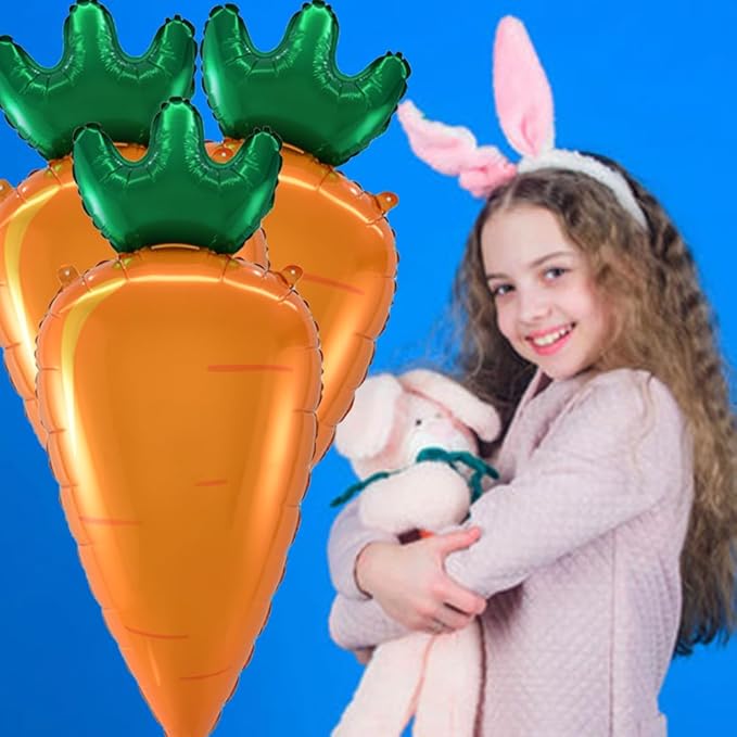 Carrot Balloons Easter Foil Balloons Vegetable Balloon for Carrot Themed Party Decoration Supplies Vegetable Birthday Decoration Decor Ballons Arch Kits Party Balloon Set 3pcs