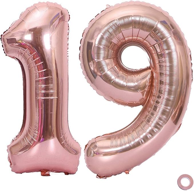 Juland Rose Gold Number Balloons Large Foil Mylar Balloons 40 Inch Giant Jumbo Number Balloons for Birthday Party Decorations 19