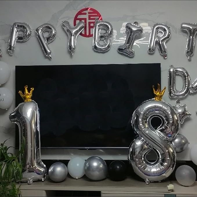 Silver Number 8 Balloon with Crown, 40 inch Silver Number Balloon 8th Birthday Party Decoration Silver Crown Balloons 0-9 for Birthday Party Anniversary Decorations Supplies