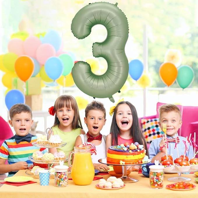 Number 3 Balloon, Large number balloons 40 inch, 3rd Birthday Party Decorations Third Birthday Sign Decor, Sage Green