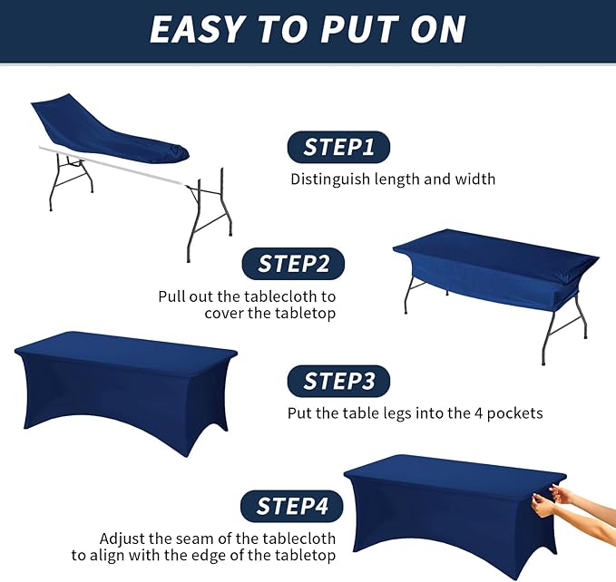 Fixwal 3 Pack Navy Blue Table Cloth for 6 Foot Rectangle Tables, Rectangular Tablecloths Stretch Spandex Fitted Table Covers 6 Ft for Prom Parties, Trade Shows, Banquet, Weddings, Buffet