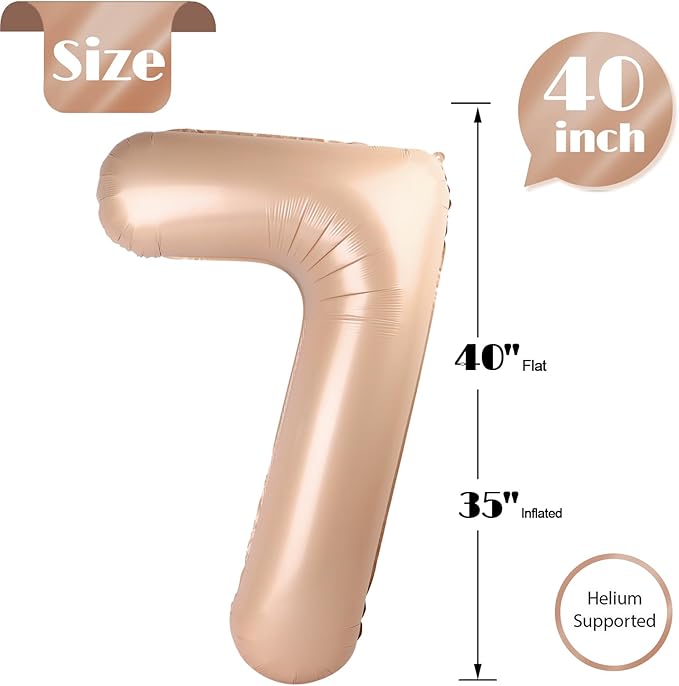 Light Brown Number 7 Balloon 40 Inch, 7 Balloon Number, 7th Birthday Decorations, Light Brown Party Supplies for Boys Girls