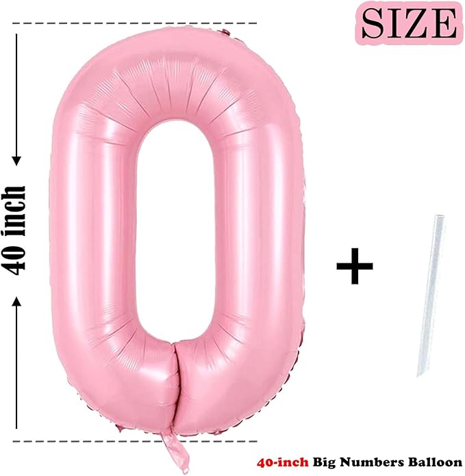 Number 0 Balloon 40 Inch Pink Number Balloon Foil Mylar Alphabet Balloon for Birthday Wedding Baby Shower Party Large Number Balloon