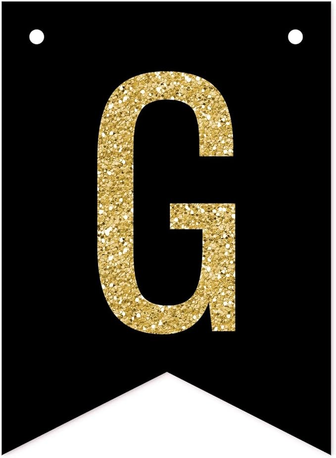 Andaz Press Faux Gold Glitter on Black Retirement Party Banner Decorations, Good Luck!, Approx 5-Feet, 1-Set, Birthday Wedding Baby Shower Colored Hanging Pennant Decor