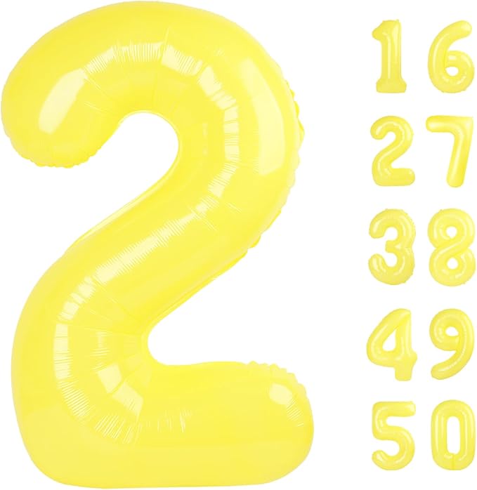 40 Inch Macaron Yellow Balloon Number 2 Giant Two Balloons Number Birthday Decorations, 2nd 12 20 21st Party Celebration Decorations Digital Balloon Wedding Anniversary Party Supplies