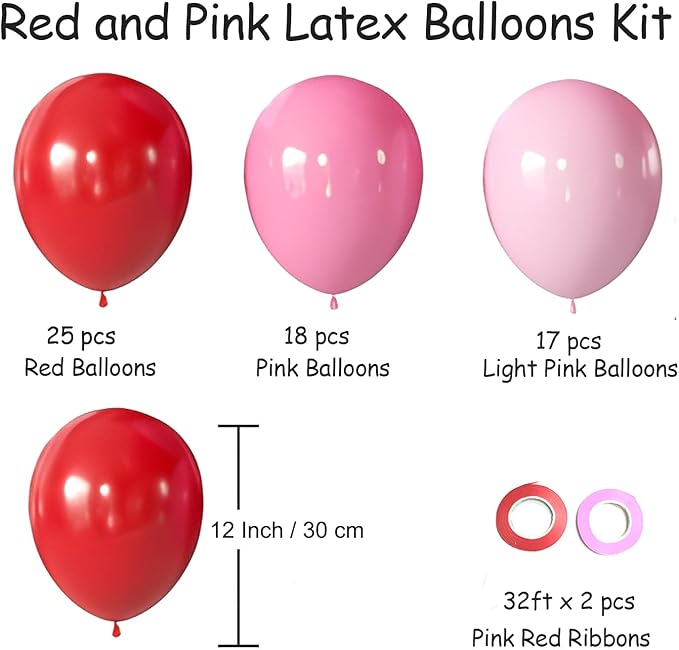 Pink Red Balloons Valentines Balloons 60pcs 12 Inch Red and Pink Latex Balloon for Birthday Valentines Bridal Shower Anniversary Party Decorations