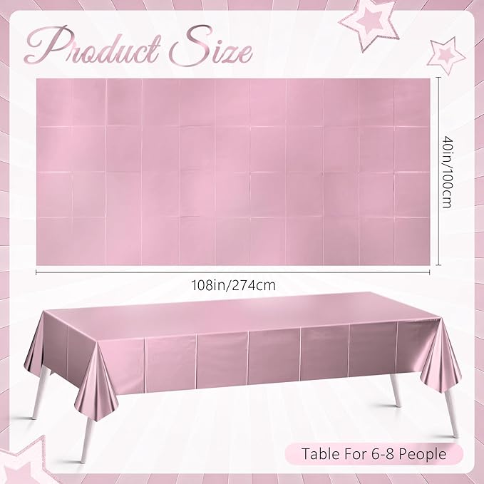 2 pcs Light Pink Tablecloth Plastic -Stunning Metallic Matte Finish, 40" x 108" Baby Shower Pink Table Cloth, Perfect for Valentine's Day Princess Girls Birthday Party Wedding Christmas Decorations