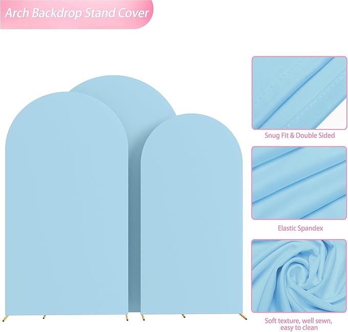 Wokceer Wedding Arch Cover (8FT, 7.2FT, 6.6FT) Set of 3 Spandex Fitted Wedding Arch Stand Covers Round Top Chiara Arch Backdrop Stands Cover for Birthday Party Ceremony Banquet Decor Dusty Blue