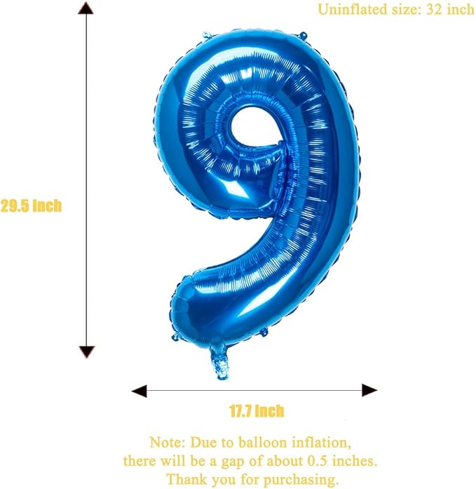 32 Inch Blue Number 9 Balloons Foil Ballon Digital Birthday Party Decoration Supplies (Blue Number 9 Balloon)