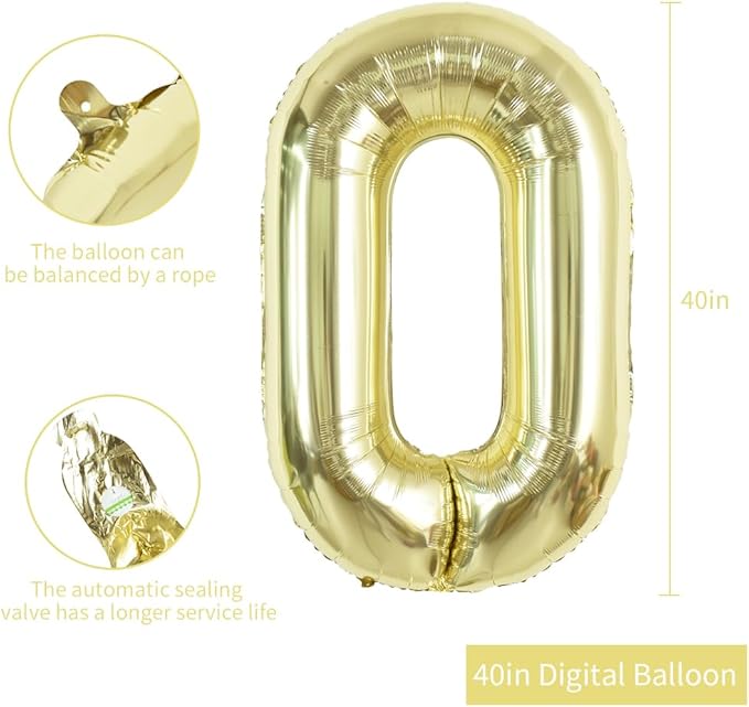 TONIFUL 40 Inch Light Gold Large Numbers Balloon 0-9 Birthday Party Decorations,Foil Mylar Big Number 0 Balloon Digital 0 for Birthday Party,Wedding, Bridal Shower,Engagement,Graduations,Anniversary