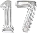 Silver Number 17 Balloon 40 inch, 17 Number Balloons, 17th Silver Birthday Decorations for Girls Boys Kids, 17 Year Old Silver Party Supplies
