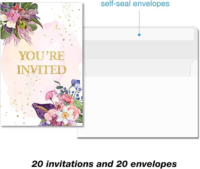 Soiceu Floral Retirement Party Invitations with Envelopes Set of 20 Elegant Flowers Retirement Dinner Party Invites