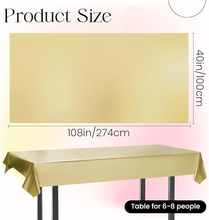 2 pcs Gold Tablecloth Plastic -Stunning Metallic Matte Finish, 40" x 108" New Year Table Cloth, Perfect for Bachelorette Wedding Graduation Birthday Party Anniversary Event Decorations