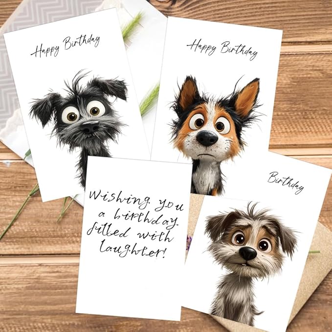 Birthday Cards Pack of 12,Birthday Cards Bulk for Women Men Kids Assorted Birthday Greeting Cards for Kids Assortment, 12 Card with Envelopes (Cartoon puppy)