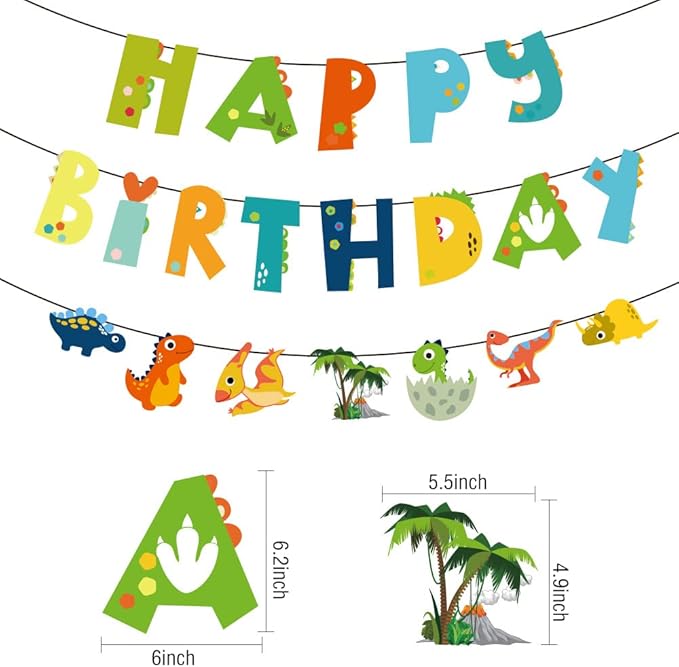 Dinosaur Banner - Dinosaur Theme Party Decoration, Indoor/Outdoor Hanging Decor, Kids Birthday Party Set
