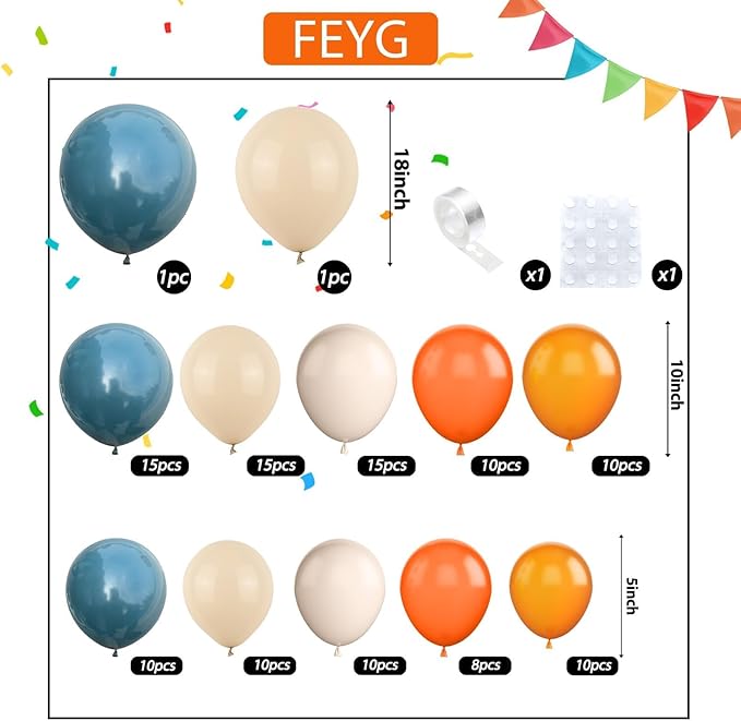 Orange and Dusty Blue Balloon Arch Garland, Double Stuffed Beige Burnt Orange White Sand Balloon Dark Teal Balloon Arch Kit for Boho Baby Shower Birthday Wedding Fall Party Supplies Decoration
