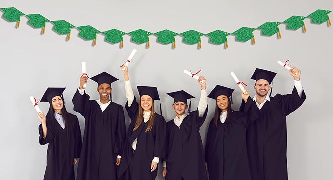 Graduation Decorations Class of 2026 Pre - Strung Glitter Congrats Grad Graduation with Tassel Party Congratulations Banner Decor College High School Graduation Party Favors Green