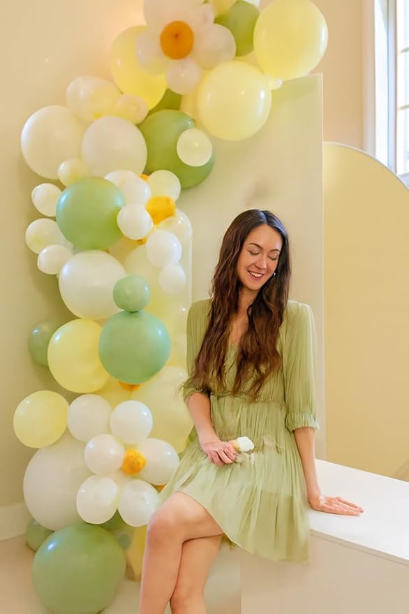Daisy Balloon Garland Arch Kit,Green Yellow White Boho Balloons Garland Daisy Flower Balloons For Birthday Baby Shower Bridal Wedding Groovy Daisy Party Decorations
