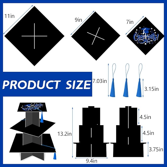 KALEFO Graduation Decorations 2026 Graduation Cap Cupcake Stand with Tassel Grad Party Favors Table Decor Grad Supplies (Blue)