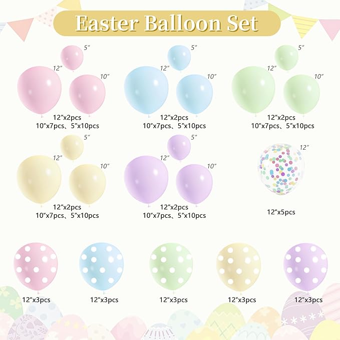 Easter Balloon Arch Kit, 149Pcs Pastel Balloon Garland with Bunny Daisy Foil Printed Balloons for Baby Shower Spring Birthday Party Decorations