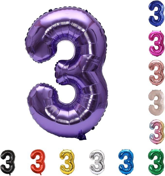 YPSelected 32 Inch Large Foil Helium Number Balloon Birthday Wedding Party 0-9 (Purple, 3)