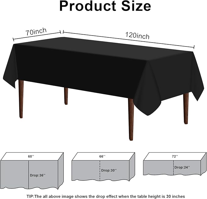 6 Pack Premium Black Plastic Table Cloth -70 X 120 Inch Rectangle Tablecloth, Disposable Tablecloth Plastic Table Cover for Parties (6, Black, 70" X 120" Rectangle)