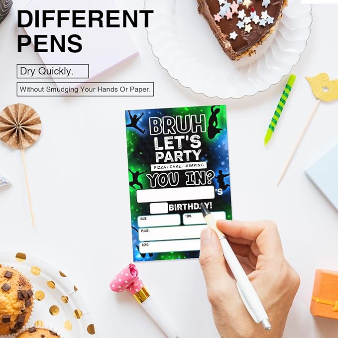Jump Birthday Invitation Supplies with Envelopes Set of 20 Bruh Birthday Party Invitation Fill in Blank, Double Sided