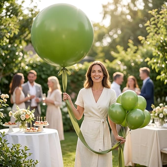 KALOR Olive Green Giant Balloons 36 Inch Large Latex Balloons, 4 Pack Jumbo Round Helium Balloon for Birthday Bridal Shower Wedding Baby Shower Party Decorations