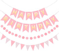 Pink Gold Happy Birthday Banner, Happy Birthday Decorations Hanging Birthday Sign Circle Dot Triangle Bunting for Women Men Girl Boy Party Supplies