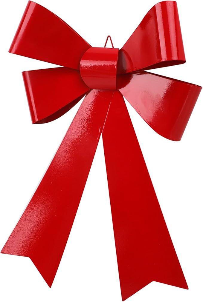 SIQITECHNO Metal Christmas Red Bow Wall Decoration Hanging Xmas Red Bow for Wreath Christmas Tree Topper Ornaments Outdoor Indoor Christmas Decorations for Party Front Door Porch Home