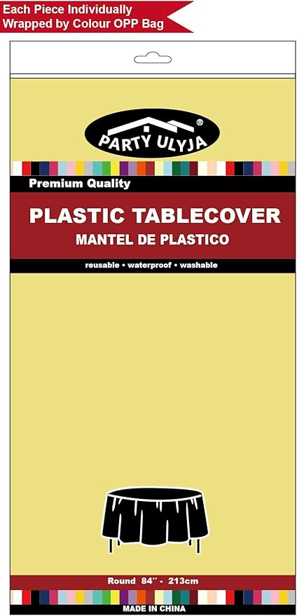 Light Yellow Plastic Tablecloths 2 Pack Disposable Table Covers 84 Inch Circle Bridal Shower Party Tablecovers PEVA Table Cloths for BBQ Picnic Birthday Wedding Banquet Parties 6 ft Round Table Use