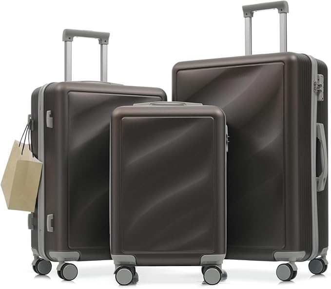 Hardside Luggage Sets, Lightweight Wave Suitcase with Spinner Wheels, Bronze/Grey