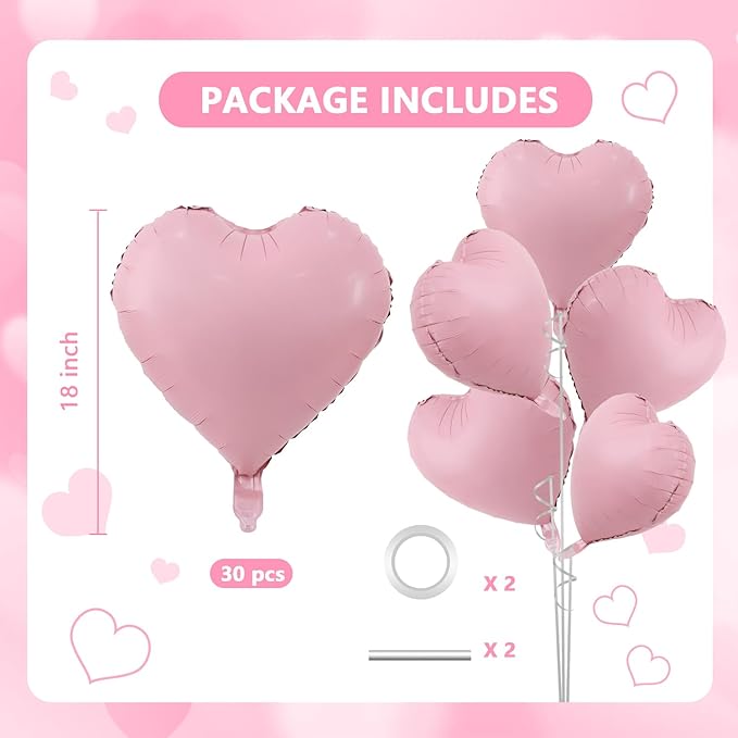 TONIFUL 30Pcs 18 Inch Pastel Light Pink Balloons Light Pink Heart Shape Foil Mylar Banners Decoration for Birthday Valentine's Day Wedding Bridal Shower Anniversary Engagement Party Supplies