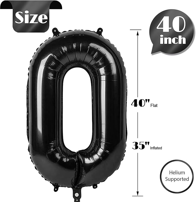 Black Number Balloon 40 Inch, 0 Number Balloons, 10 20 30 40 50 60 70 80 Numbers Balloon Birthday Decorations, Black Party Supplies for Women Men