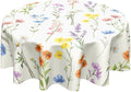 Spring Round Tablecloth Floral Circle Table Cloth 60 Inch Farmhouse Summer Wildflower Table Cover Washable Polyester for Home Kitchen Dinning Holiday Party Decor