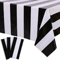 Kesfey 3 Packs Black and White Horizontal Striped Table Cloth 54 x 108 Inch Classic Black Stripe Tablecloths Disposable Plastic Stripe Table Covers Waterproof Picnic Tablecover for Halloween Party