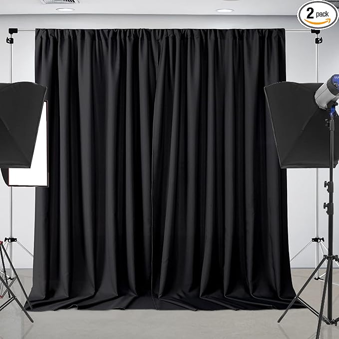 Joydeco Black Backdrop Curtains for Parties, 10x7 Wrinkle Free Black Backdrop Drapes for Birthday Party Home Party, Curtains Backdrop 5ft x 7ft 2 Panels with Rod Pockets