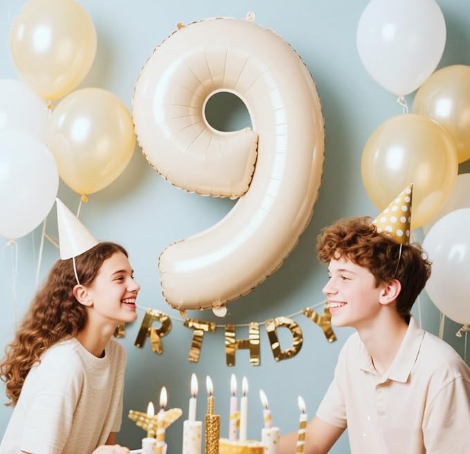 40 Inch Cream White Numbers 9 Balloon, Balloons Decorations for 9 19 90 Birthday Party, Engagement, Wedding, Graduations, Photo Shoot Supplies