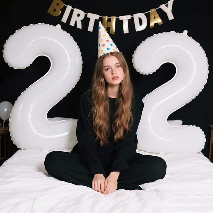 40 Inch White Number 22 Digital Balloon,Jumbo Mylar Foil Helium Balloon for 22 Balloons for Birthday Party,Wedding Anniversary Party Decorations
