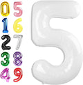 Balloons Number 5 40 Inch, 5 Birthday Balloon for Boys And Girls, White Numbers Balloon for 5, 15, 25, 50 Birthday Party Decoration, Anniversary, Wedding, Single Supplies