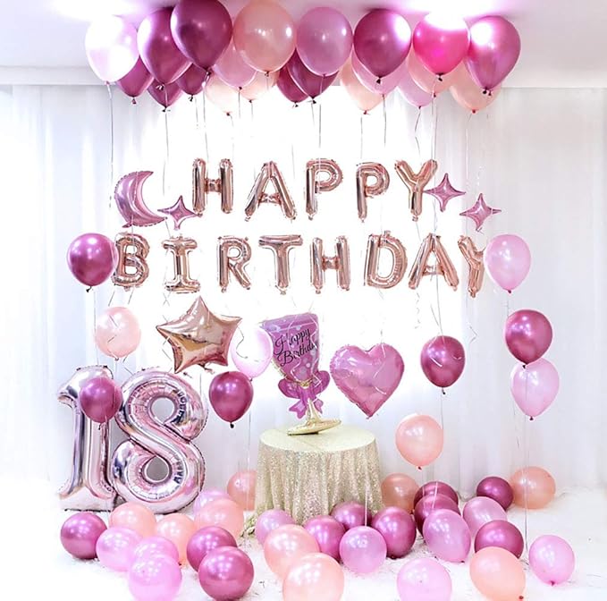 KALOR Rose Gold Happy Birthday Balloons Banner, 16 Inch Mylar Foil Letters Balloon Sign for Birthday Party Decorations Photo Booth Backdrop