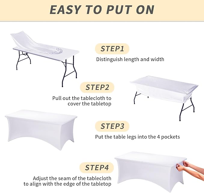 Fixwal 12 Pack White Spandex Rectangular Table Covers, 72"L x 30"W x 30"H, Wedding, Banquet, Party, Events