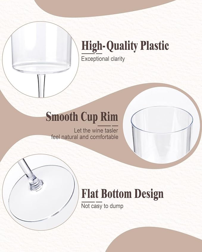Ciaell 12 Pack Clear Plastic Wine Glasses - 10 Oz Disposable Wine Glasses with Stem for Parties & Weddings & Poolside & Outdoors & Camping