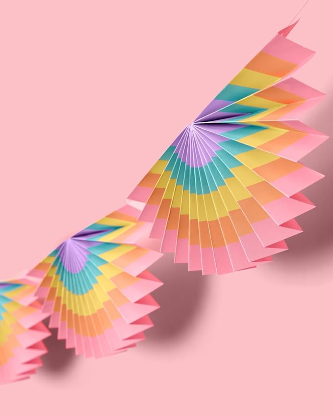 xo, Fetti Rainbow Paper Fan Banner - 10 Ft. | 3D Pastel Bachelorette Party Decorations, Birthday Party Supplies, Hanging Photo Booth Backdrop, Girl Baby Shower Banner, Bridal Shower Decor