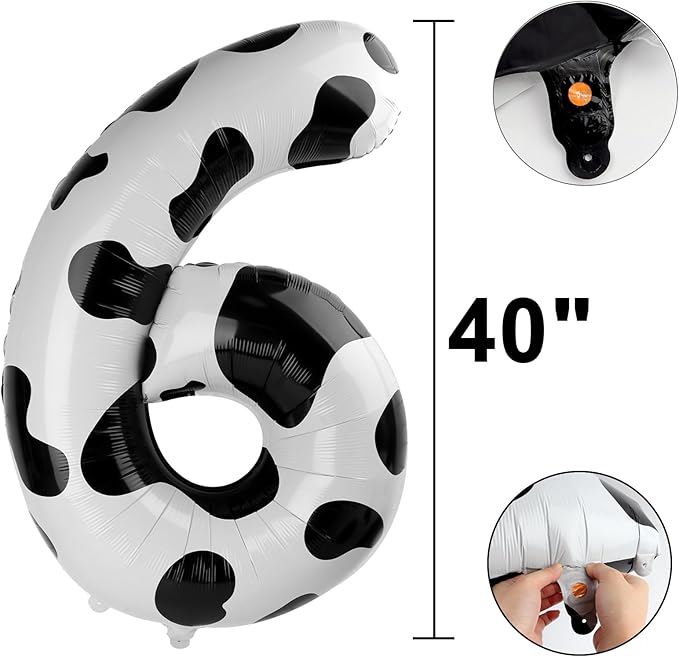 40 Inch Cow Print Balloon Number 6 Balloon,6 Foil Mylar Helium Large Digital Balloon Cow Print Birthday Numbers Jumbo Balloons 16th or 61st Anniversary Party Decorations Supplies