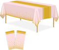 2 Pack Pink and Gold Tablecloth Party Decorations Plastic Pink Tablecloth Printed Gold Table Runner 54 x108 Inch Disposable Rectangle Table Cover for Birthday Wedding Graduation Anniversary