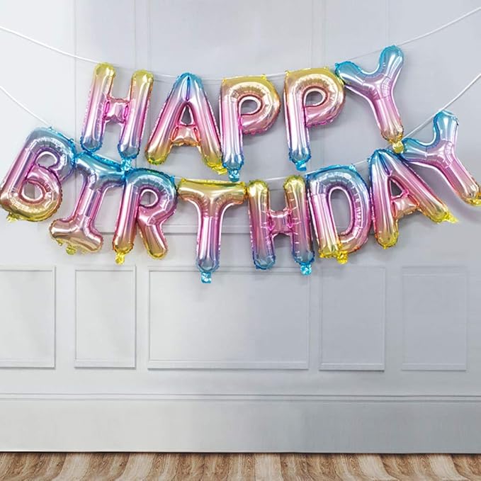KALOR Colorful Pink Happy Birthday Balloons, 16 Inch Mylar Foil Letters Balloon Sign for Birthday Party Decorations Photo Booth Backdrop